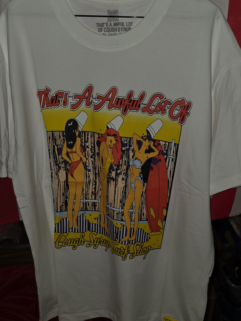 White Graphic Surf Tee with Retro Pin-Up Print